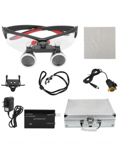 Бинокулярные лупа очки с подсветкой 3.5х, серебряный кейс-3